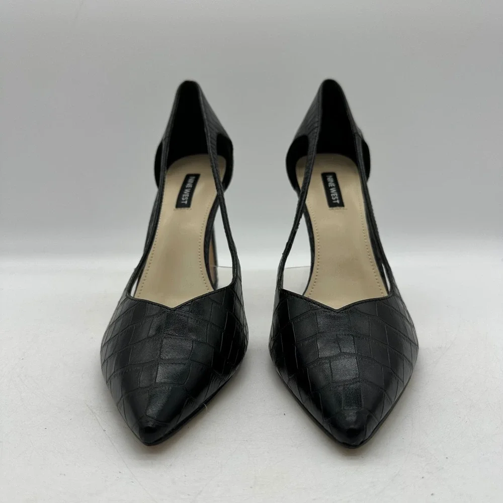 Nine West Womens 10.5 Trivs3 Black‎ Croc Pointed Toe Clear Panel Stiletto Pumps
